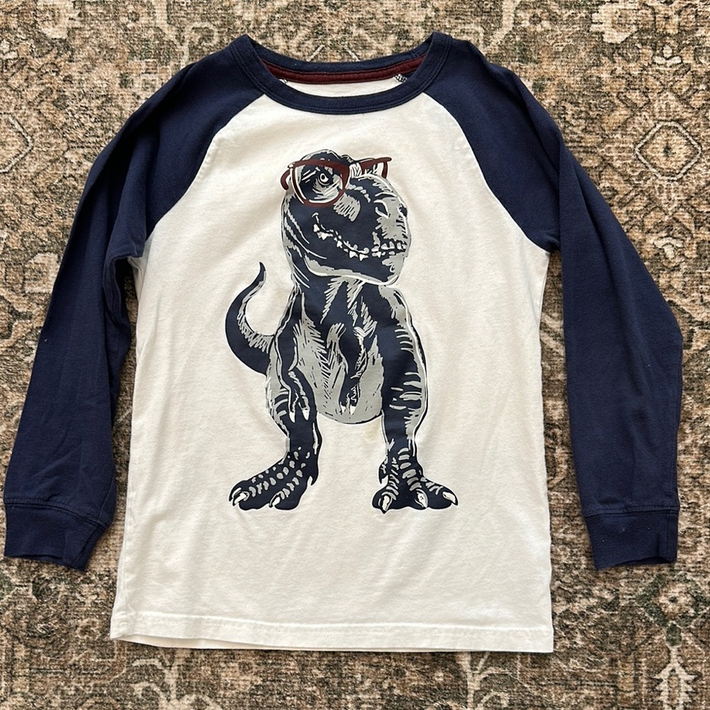 Carters size 8 Dinosaur Print Kids Long Sleeve Shirt - Navy and White